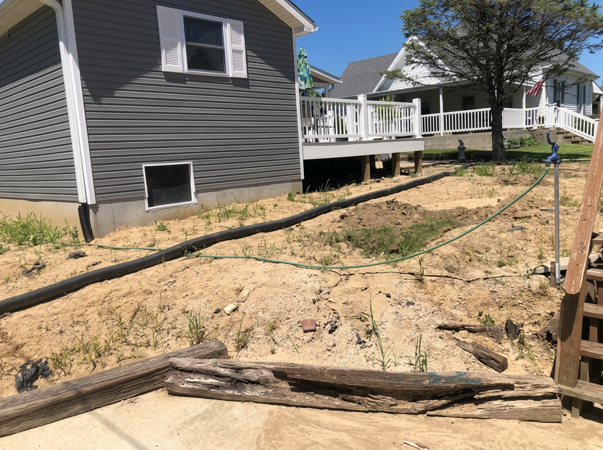Retaining wall & grade work — before