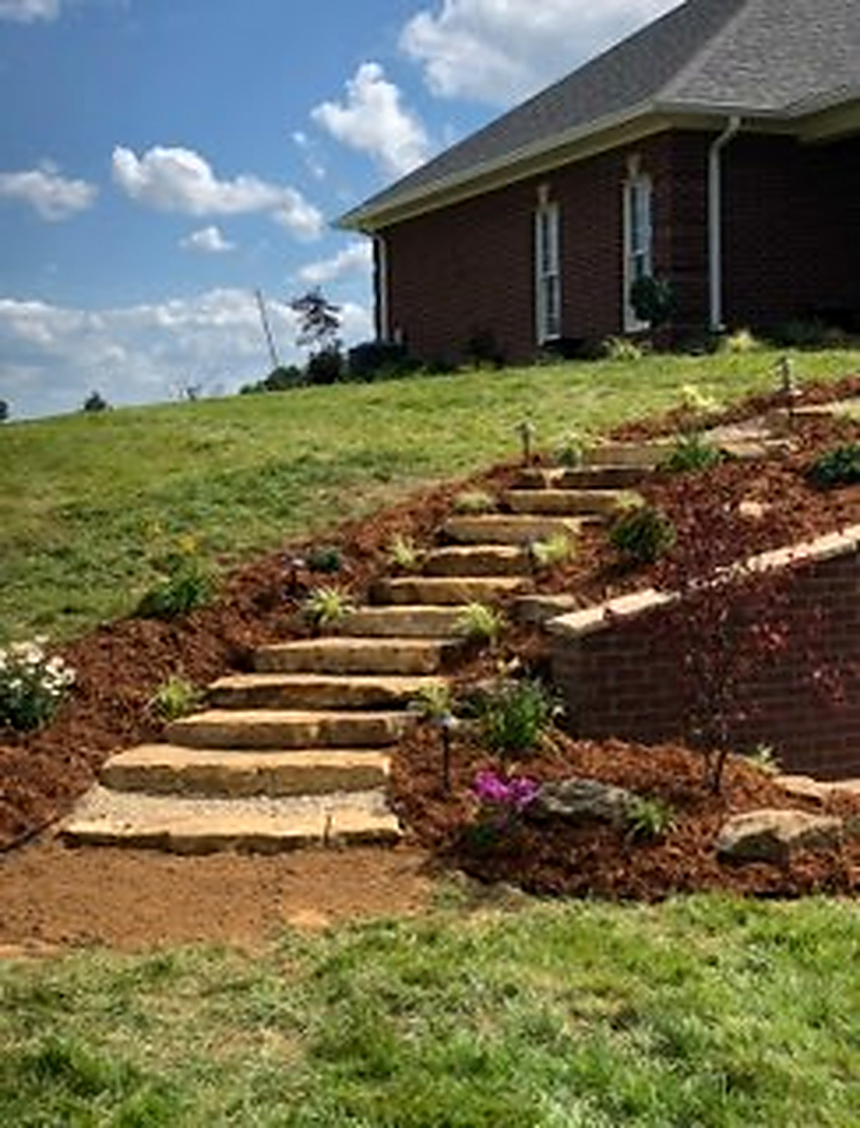 Stone steps set into a landscaped hillside